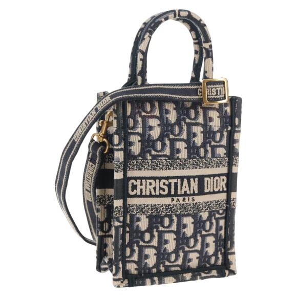 DIOR Trotter Canvas Book Tote Mini Bag Navy Gold - Picture 1 of 14